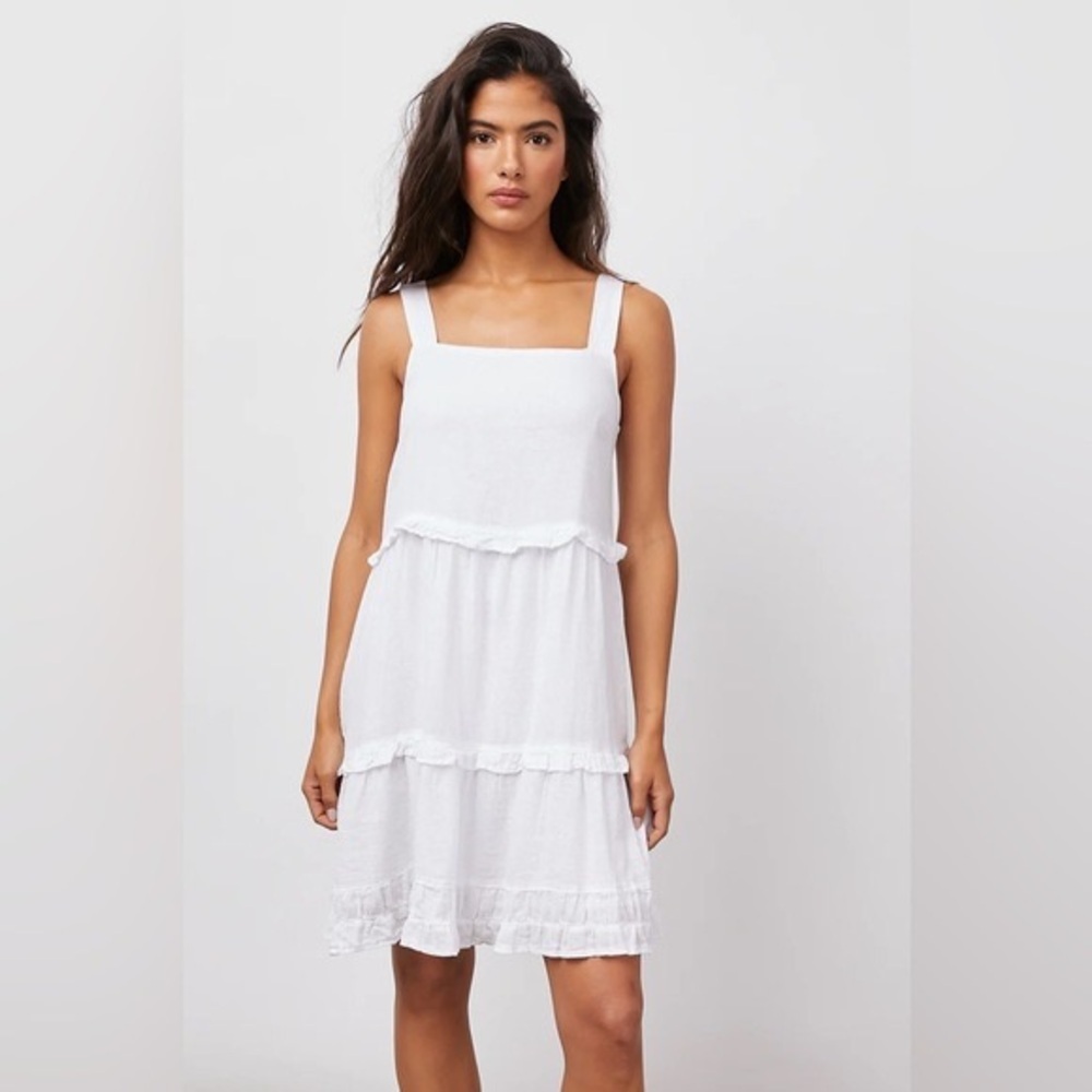 Rails Linen Blend Sleeveless Ruffle Sandy Dress in White Size S